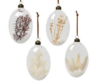 Disc glass transparent color w dried flowers and snow inside